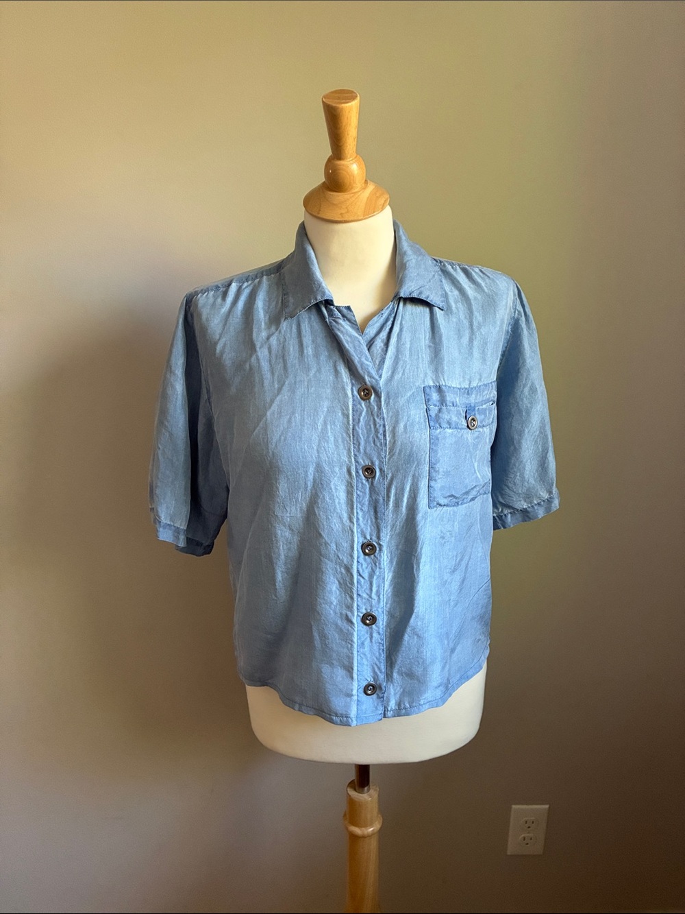 Boxy Light Blue Silk Button-Down Shirt